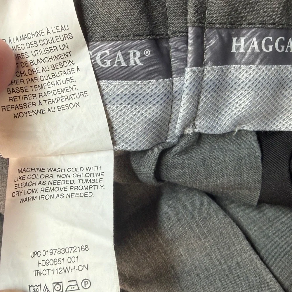 Haggar Premium Comfort Dress Pants Mens 46x29 Black Classic Fit Cuffed Business